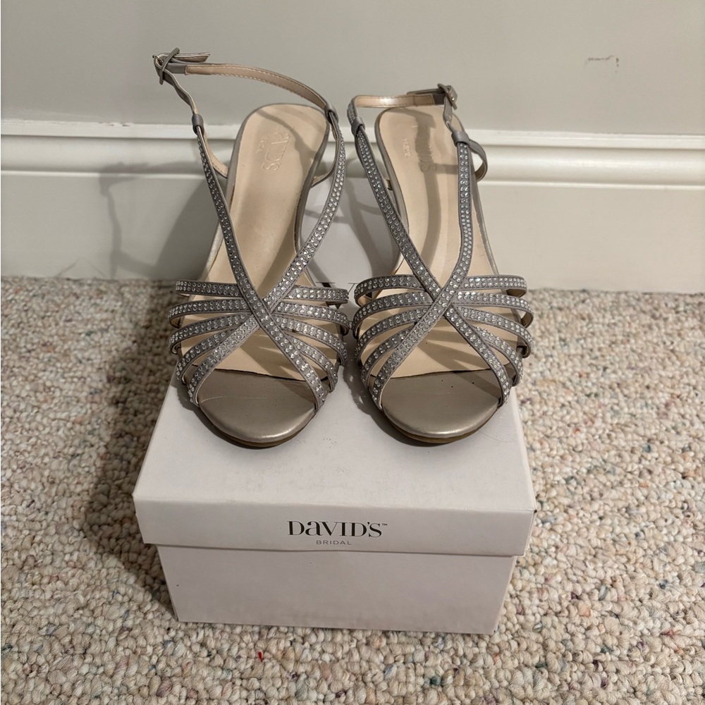 David's Bridal Silver Strappy Heels for Special Occasions